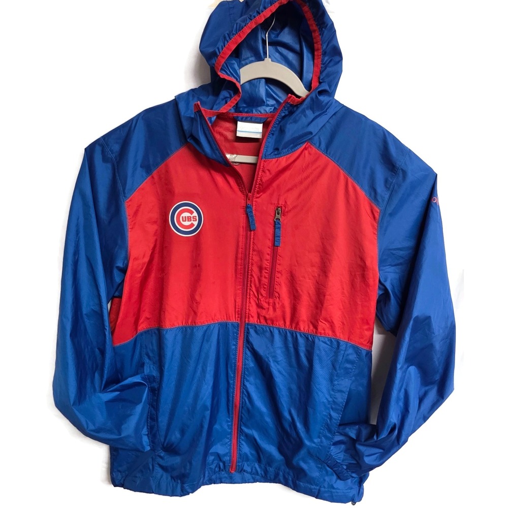 Columbia Chicago Cubs Mens Medium Blue Red Hooded Windbreaker Jacket MLB